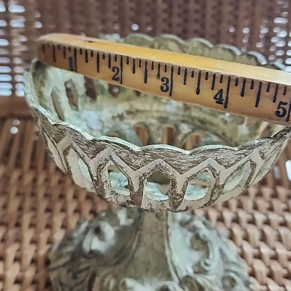 Vintage Distressed Metal Candleholder Cutwork Chalice with Felted Bottom